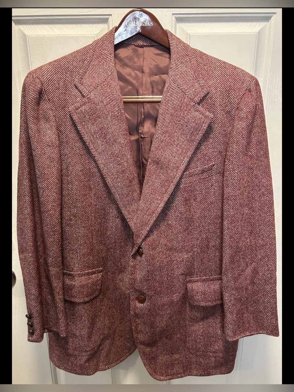 VTG Higbee’s Maroon Herringbone Wool TWEED Sport Coat 42R